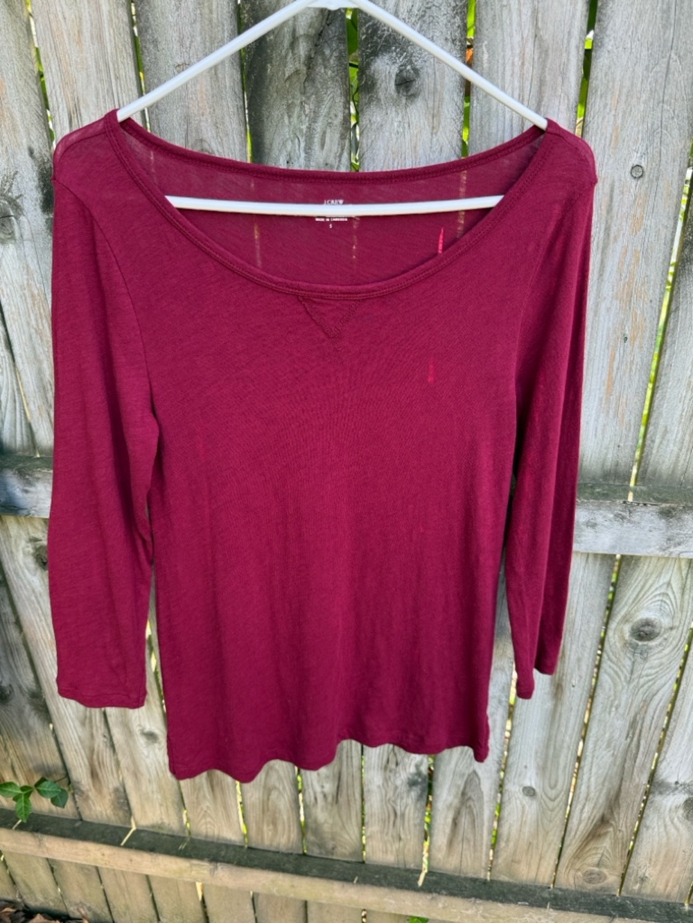 J. Crew Factory Vintage Cotton Boat Neck Tee 3/4 sleeves V notch A8691 S - Picture 10 of 10